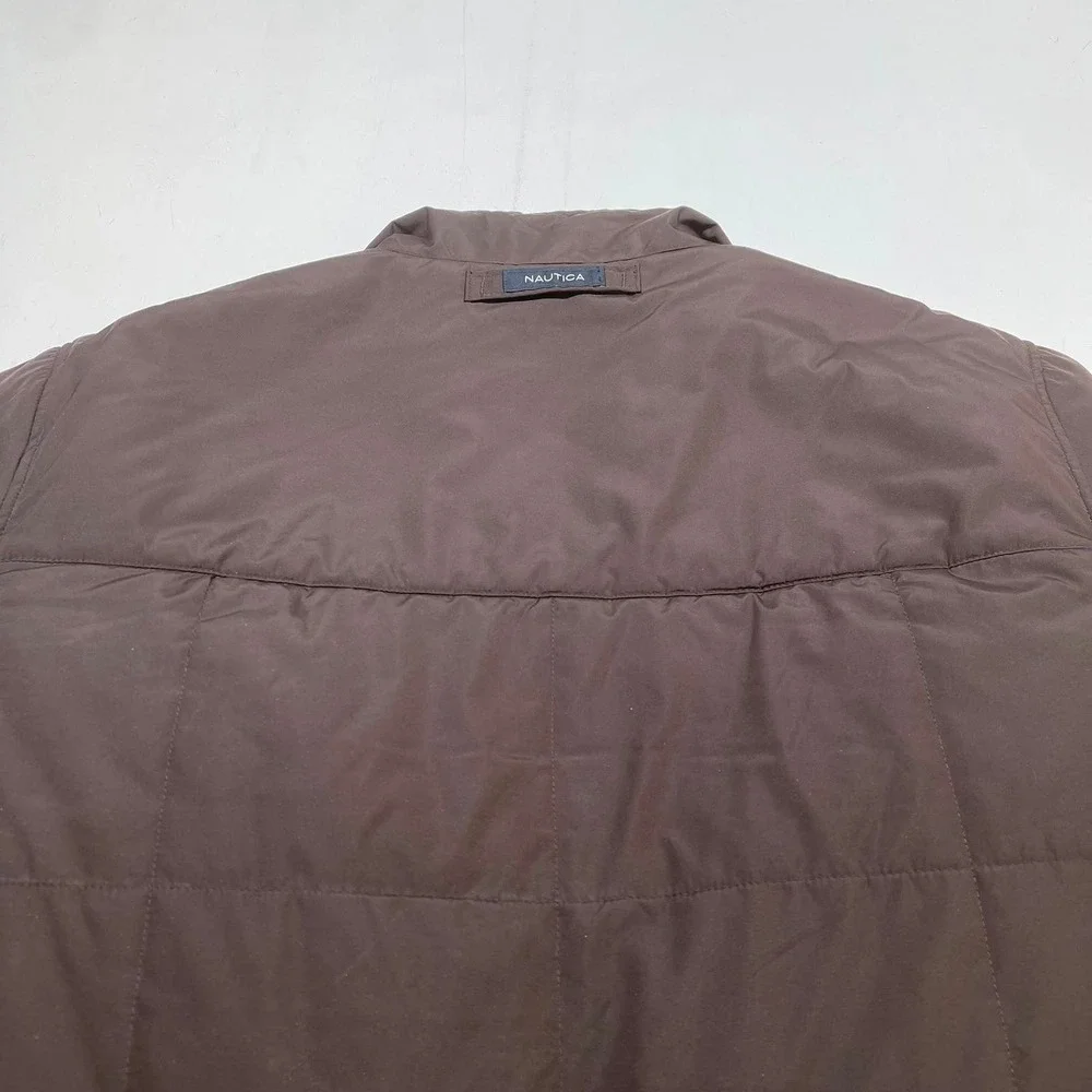 Nautica Puffer Jacket Mens XL Brown Sherpa Lined Quilted Full Zip Winter Coat